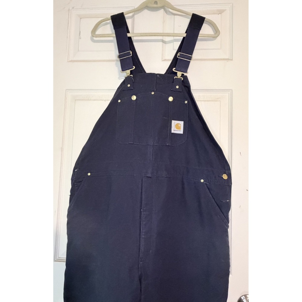 Carhartt Bib Overalls Mens 46x30 Black Duck Insulated Double Knee USA R02 BLK